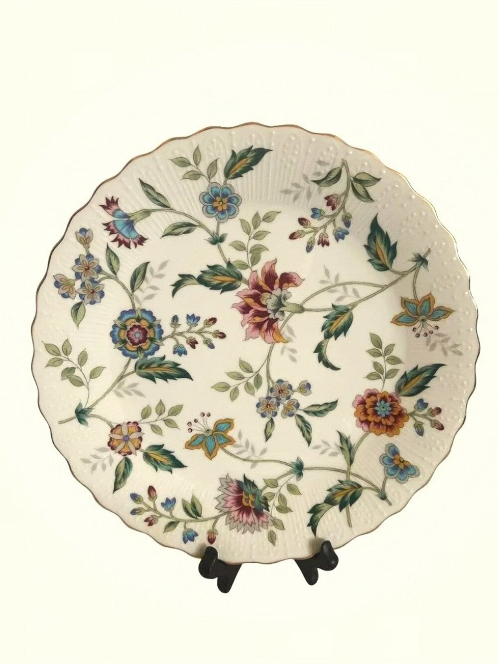 Andrea by Sadek Cake Plate Porcelain Buckingham Floral Gold Trim